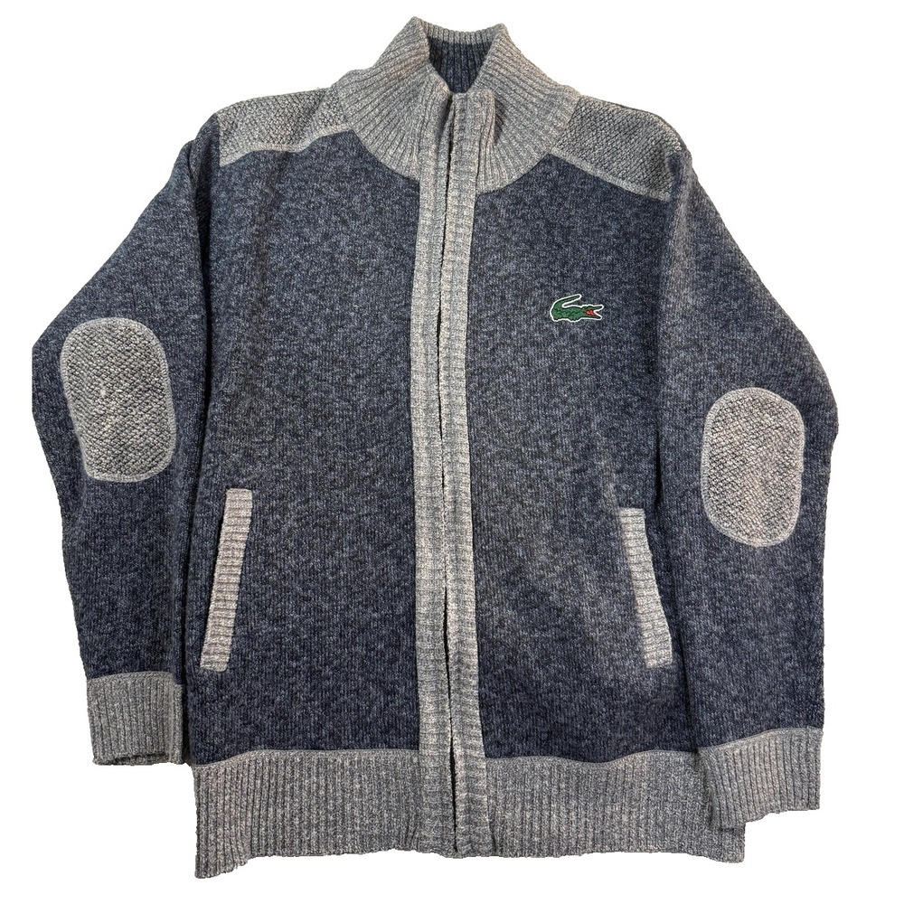 Lacoste 90s Jacket Mens M Blue Wool Full Zip Plaid Lined Quiet Luxury Bomber
